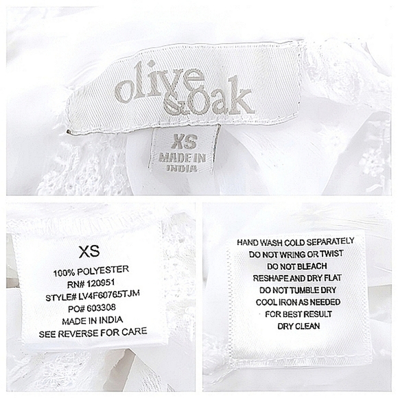 Olive & Oak White Semi-Sheer Embroidered Blouse XS 3/4 Sleeves V-Neckline - Picture 6 of 6